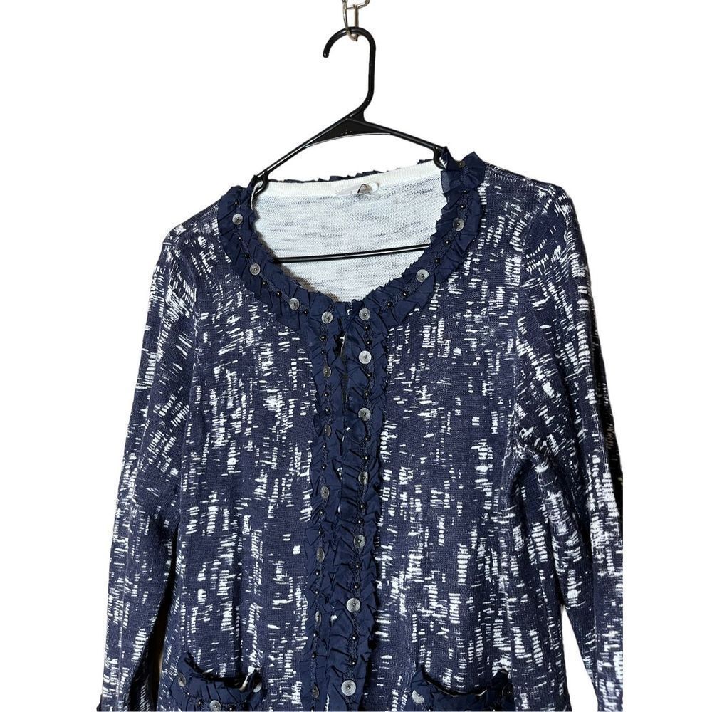 Chico’s Ruffle button front Cardigan Sweater‎ Size Medium - Picture 2 of 8